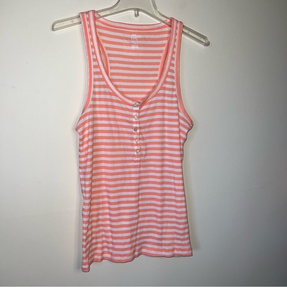 Aerie Real Soft No BS Henley Tank Top Coral and White Striped Size Large - Picture 8 of 8
